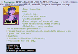 Size: 509x354 | Tagged: safe, twilight sparkle, g4, /mlp/, 4chan, 4chan screencap, greentext, rejection, rejection is magic, text