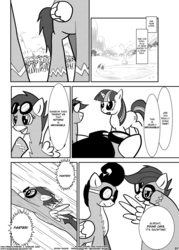 Size: 1144x1600 | Tagged: safe, pound cake, scootaloo, twilight sparkle, unicorn, p.f.f., g4, comic, fanbook, monochrome, unicorn twilight