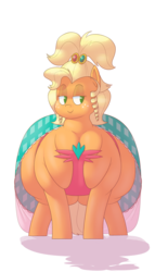 Size: 972x1700 | Tagged: safe, artist:secretgoombaman12345, applejack, earth pony, pony, g4, simple ways, applebutt, applefat, applejewel, bedroom eyes, butt, chubby cheeks, clothes, dress, fat, female, front view butt, impossibly large butt, impossibly wide hips, mare, misplaced boobs, neckboobs, obese, plot, simple background, solo, the ass was fat, thunder thighs, transparent background, wide hips