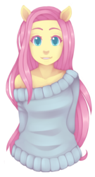 Size: 1024x1896 | Tagged: safe, artist:ringabutt, fluttershy, anthro, g4, ambiguous facial structure, clothes, female, off shoulder, solo, sweater, sweatershy