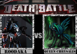 Size: 793x565 | Tagged: safe, artist:grimmjow-thesexta, queen chrysalis, g4, bionicle, death battle, exploitable meme, kathleen barr, lego, meme, roodaka, voice actor