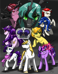 Size: 790x1010 | Tagged: safe, artist:valkyrie-girl, prince blueblood, queen chrysalis, rarity, twilight sparkle, oc, changeling, changeling queen, fanfic:this platinum crown, g4, fanfic, fanfic art