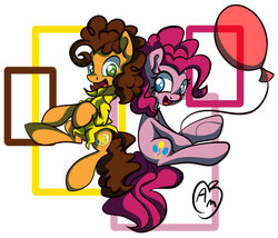 Size: 2382x2035 | Tagged: safe, artist:applemarshmallows, cheese sandwich, pinkie pie, g4, balloon, female, male, ship:cheesepie, shipping, straight