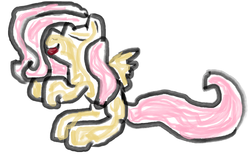 Size: 1212x761 | Tagged: artist needed, safe, fluttershy, g4, 1000 hours in ms paint, blank flank, cute, eyes closed, female, ms paint, open mouth, simple background, sitting, smiling, solo, white background