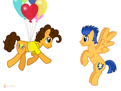 Size: 8000x6000 | Tagged: safe, artist:flashlighthouse, cheese sandwich, flash sentry, pony, g4, absurd resolution, balloon, female, floating, flying, implied pinkie pie, implied shipping, male, simple background, straight, vector, white background
