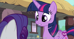 Size: 1153x607 | Tagged: safe, screencap, rarity, twilight sparkle, alicorn, pony, g4, simple ways, female, mare, meme, twilight sparkle (alicorn), youtube caption