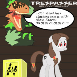 Size: 512x512 | Tagged: safe, artist:hppav, dinosaur, pony, velociraptor, anne (jurassic park trespasser), ingen, jurassic park, jurassic park trespasser, lol, ponified, ponytail, this will end in death, trescom, trolololo