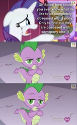 Size: 587x960 | Tagged: safe, edit, edited screencap, screencap, rarity, spike, trenderhoof, dragon, pony, g4, simple ways, aside glance, comic, crying, female, fourth wall, irony, looking at you, makeup, male, mare, running makeup, unamused