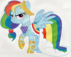 Size: 2841x2269 | Tagged: safe, artist:muffin mane, rainbow dash, g4, clothes, dress, female, solo, traditional art