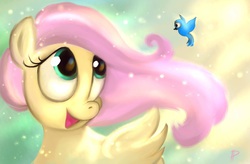 Size: 1200x789 | Tagged: safe, artist:rom-art, fluttershy, bird, g4, female, solo