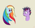 Size: 1280x1024 | Tagged: safe, artist:rainbow-dosh, rainbow dash, twilight sparkle, pegasus, unicorn, g4, 2014, alternate hairstyle, duo, duo female, female, frown, grin, horn, long hair, long hair rainbow dash, long mane, short hair, short hair twilight sparkle, smiling, unicorn twilight