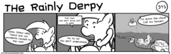 Size: 1280x404 | Tagged: safe, artist:tetrapony, derpy hooves, pegasus, pony, comic:the daily derp, g4, accident, car, car accident, cloud, comic, female, mare, monochrome, rain