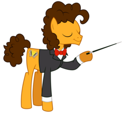 Size: 6487x6000 | Tagged: safe, artist:masem, cheese sandwich, g4, pinkie pride, .svg available, absurd resolution, bowtie, clothes, conductor, conductor's baton, dexterous hooves, eyes closed, hoof hold, male, simple background, solo, suit, transparent background, tuxedo, vector