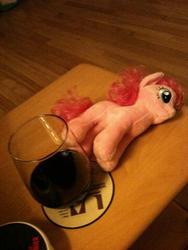 Size: 360x480 | Tagged: safe, pinkie pie, g4, alcohol, drunk, irl, photo, plushie, twitter, ty