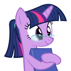 Size: 969x976 | Tagged: safe, artist:zacatron94, part of a set, twilight sparkle, pony, unicorn, g4, adorkable, alternate hairstyle, book, cute, dork, female, glasses, mare, meganekko, nerd pony, ponytail, simple background, smiling, solo, transparent background, twilight's professional glasses, vector