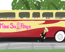 Size: 1280x1024 | Tagged: artist needed, safe, granny smith, g4, bus, drawfag, mr. six, six flags