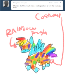 Size: 680x780 | Tagged: safe, artist:moonblizzard, rainbow dash, g4, ask, clothes, costume, female, rarity answers, solo, tumblr