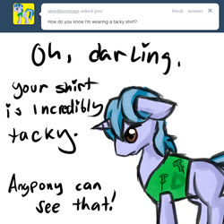 Size: 680x680 | Tagged: safe, artist:moonblizzard, oc, oc only, ask, clothes, rarity answers, shirt, solo, tumblr