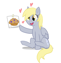 Size: 411x424 | Tagged: safe, artist:gleamingwolfdragon, derpy hooves, pegasus, pony, g4, female, heart, mare, muffin, solo, that pony sure does love muffins