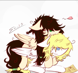 Size: 3224x3031 | Tagged: safe, artist:scootaloocuteness, oc, oc only, pegasus, pony, cuddling, duo, female, heart, male, mare, stallion, straight