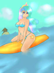 Size: 716x966 | Tagged: safe, artist:firebird145, princess celestia, human, g4, spoiler:comic, belly button, bikini, clothes, female, humanized, ocean, solo, swimsuit