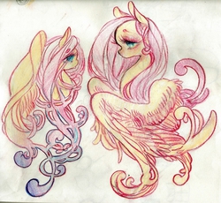 Size: 1280x1177 | Tagged: safe, artist:costly, fluttershy, pegasus, pony, g4, female, solo, traditional art