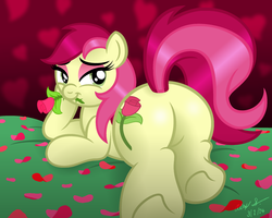 Size: 1280x1024 | Tagged: safe, artist:aleximusprime, roseluck, earth pony, pony, g4, butt, female, plot, rose, rosebutt, solo, sultry pose
