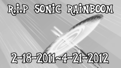 Size: 1280x720 | Tagged: safe, edit, edited screencap, screencap, rainbow dash, g4, sonic rainboom (episode), black and white, drama, grayscale, monochrome, op is a duck, op is trying to start shit, rest in peace, sonic rainboom, text