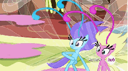 Size: 576x324 | Tagged: safe, screencap, twinkle (g4), breezie, g4, it ain't easy being breezies, animated, hub logo, hubble, reaction image, the hub, unnamed breezie, unnamed character
