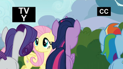 Size: 1440x810 | Tagged: safe, screencap, fluttershy, rarity, twilight sparkle, alicorn, pony, g4, it ain't easy being breezies, butt, female, mare, plot, twilight sparkle (alicorn)