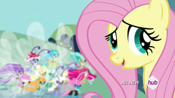 Size: 1920x1080 | Tagged: safe, screencap, breezette, fluttershy, seabreeze, twirly, breezie, g4, it ain't easy being breezies, animation error, derp, female, hub logo, male