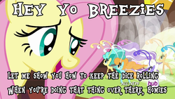 Size: 1920x1080 | Tagged: safe, fluttershy, breezie, pegasus, pony, g4, it ain't easy being breezies, season 4, chris brown, female, image macro, look at me now, looking at each other, looking at someone, mare, meme, open mouth, open smile, smiling, song reference