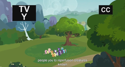 Size: 1150x610 | Tagged: safe, screencap, applejack, fluttershy, rainbow dash, rarity, twilight sparkle, alicorn, pony, g4, it ain't easy being breezies, female, mare, meme, twilight sparkle (alicorn), youtube caption