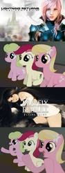 Size: 490x1305 | Tagged: safe, daisy, flower wishes, lily, lily valley, roseluck, g4, agnes oblige, bravely default, exploitable meme, final fantasy, flower trio, meme, reaction guys, reaction ponies, square enix