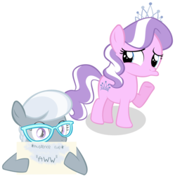 Size: 4323x4347 | Tagged: safe, artist:pinkiespartygirl, diamond tiara, silver spoon, g4, absurd resolution, adorabullies, cue card, cute, diamondbetes, glasses, pouting, simple background, transparent background, vector