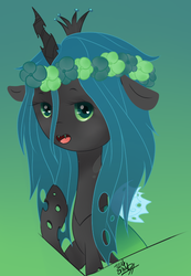 Size: 506x731 | Tagged: safe, artist:kawaiipeaches, queen chrysalis, changeling, changeling queen, g4, crown, cute, female, jewelry, regalia, solo