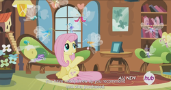 Size: 1152x610 | Tagged: safe, screencap, breezette, citrus park, cotton (g4), fluttershy, ghostberry, star breeze, twirly, breezie, g4, it ain't easy being breezies, hat, hub logo, meme, mushroom hat, unnamed breezie, unnamed character, youtube caption