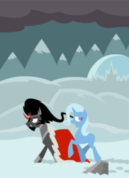 Size: 762x1048 | Tagged: safe, artist:vidsfreak, king sombra, trixie, g4, crystal empire, snow