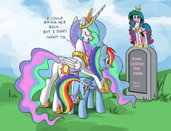 Size: 910x700 | Tagged: safe, idw, princess celestia, princess luna, rainbow dash, alicorn, pegasus, pony, friendship is magic #17, g4, my little pony: friendship is magic (idw), spoiler:comic, butt, celestia's grave meme, exploitable meme, female, implied death, mare, meme, pinklestia, pinkluna, plot