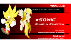 Size: 600x364 | Tagged: safe, artist:snicket324, rainbow dash, pegasus, pony, g4, 20% cooler, adult swim, crossover, duo, male, simple background, sonic the hedgehog, sonic the hedgehog (series), super sonic, text, toonami, transparent background, vector