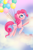 Size: 1391x2088 | Tagged: safe, artist:katyand, artist:sewingintherain, pinkie pie, earth pony, pony, g4, balloon, cloud, female, flying, looking up, mare, raised hoof, sky, smiling, solo, then watch her balloons lift her up to the sky