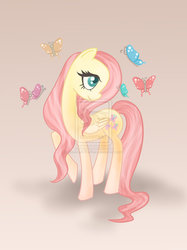 Size: 1165x1556 | Tagged: safe, artist:katyand, artist:sewingintherain, fluttershy, butterfly, g4, deviantart watermark, female, obtrusive watermark, solo, watermark