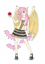 Size: 1680x2351 | Tagged: safe, artist:sewingintherain, fluttershy, human, g4, clothes, female, flutterbat, humanized, skirt, solo