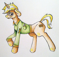 Size: 908x879 | Tagged: safe, artist:sk-ree, trenderhoof, pony, unicorn, g4, simple ways, male, simple background, solo, stallion, traditional art