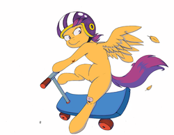 Size: 1024x793 | Tagged: safe, artist:joey darkmeat, artist:longren, color edit, edit, scootaloo, pony, g4, bandaid, colored, cut, female, helmet, scooter, solo