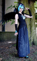 Size: 1684x2774 | Tagged: safe, artist:reiichi5, nightmare moon, human, g4, atsusacon, canterlot, clothes, cosplay, dress, helmet, irl, irl human, japan expo, japan expo paris, photo, solo, wings