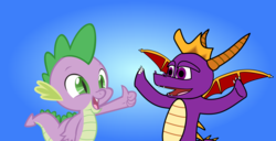 Size: 6142x3139 | Tagged: safe, artist:spyro4287, spike, g4, bros pose, spyro the dragon, spyro the dragon (series), the frollo show, thumbs up