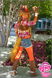 Size: 1353x2020 | Tagged: safe, artist:supernovadobe, applejack, human, g4, bodypaint, cosplay, irl, irl human, photo, solo