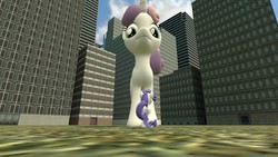 Size: 1366x768 | Tagged: safe, artist:iamyou, rarity, sweetie belle, g4, 3d, gmod, macro, micro