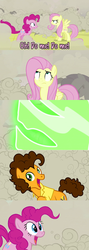 Size: 960x2699 | Tagged: safe, edit, edited screencap, screencap, cheese sandwich, doomie, fluttershy, pinkie pie, changeling, earth pony, pony, a canterlot wedding, g4, character to character, comic, dialogue, disguise, disguised changeling, female, happy, male, meme, screencap comic, shapeshifting, ship:cheesepie, shipping, smiling, straight, transformation